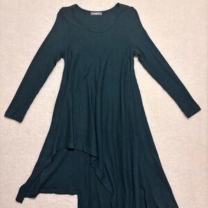 Alembika Womens 1 (US 4-6) Asymmetrical Hem Waffle Lagenlook Swing Dress Green